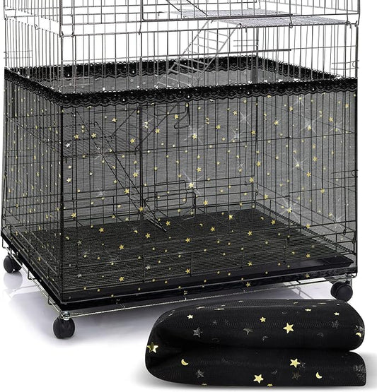 Shappy Large Bird Cage Birdcage Nylon Mesh Net Cover Seed Feather Catcher Universal Birdcage Cover Bird Seed Guard Skirt for Parakeet Macaw African Square Cage (Black Star Style, XL)