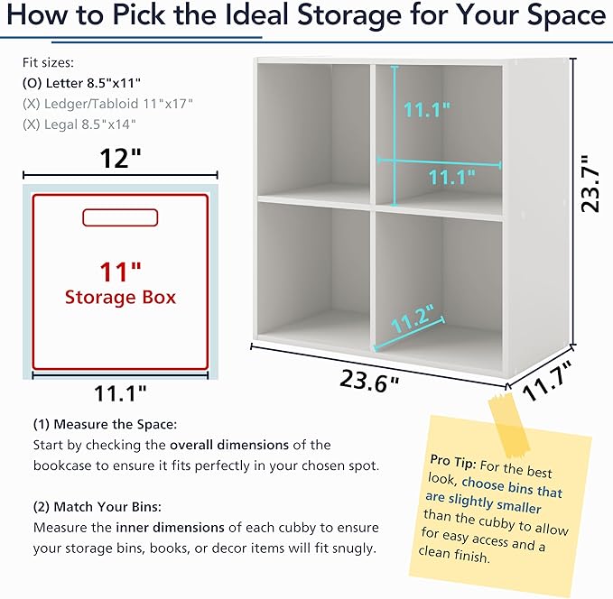 Homes: Inside + Out Apexa 4-Tier Cube Storage Organizer Shelves, Stackable Wood Bookcase Fits Cubby Bins for Organization, Dorm Teen Room Decor & Home Office, Steel Blue