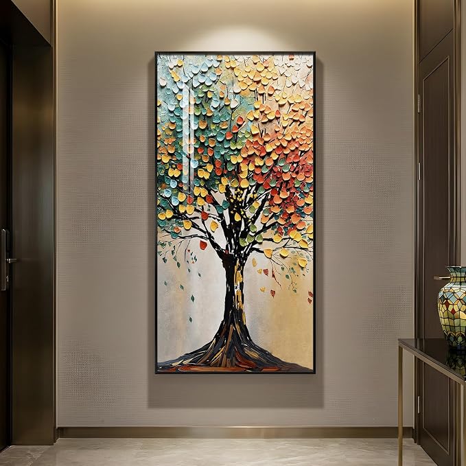 Large Framed Vertical Tree of Life Wall Art
