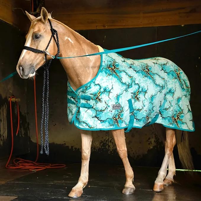 Jeffers Expression Standard Neck Fleece Cooler for Horses, 69"- Equine Towel Blanket, Moisture Absorbent, Light Weight, Best for Drying, Exercise, Bathing, Adjustable Belly Bands - Bisbee Blue