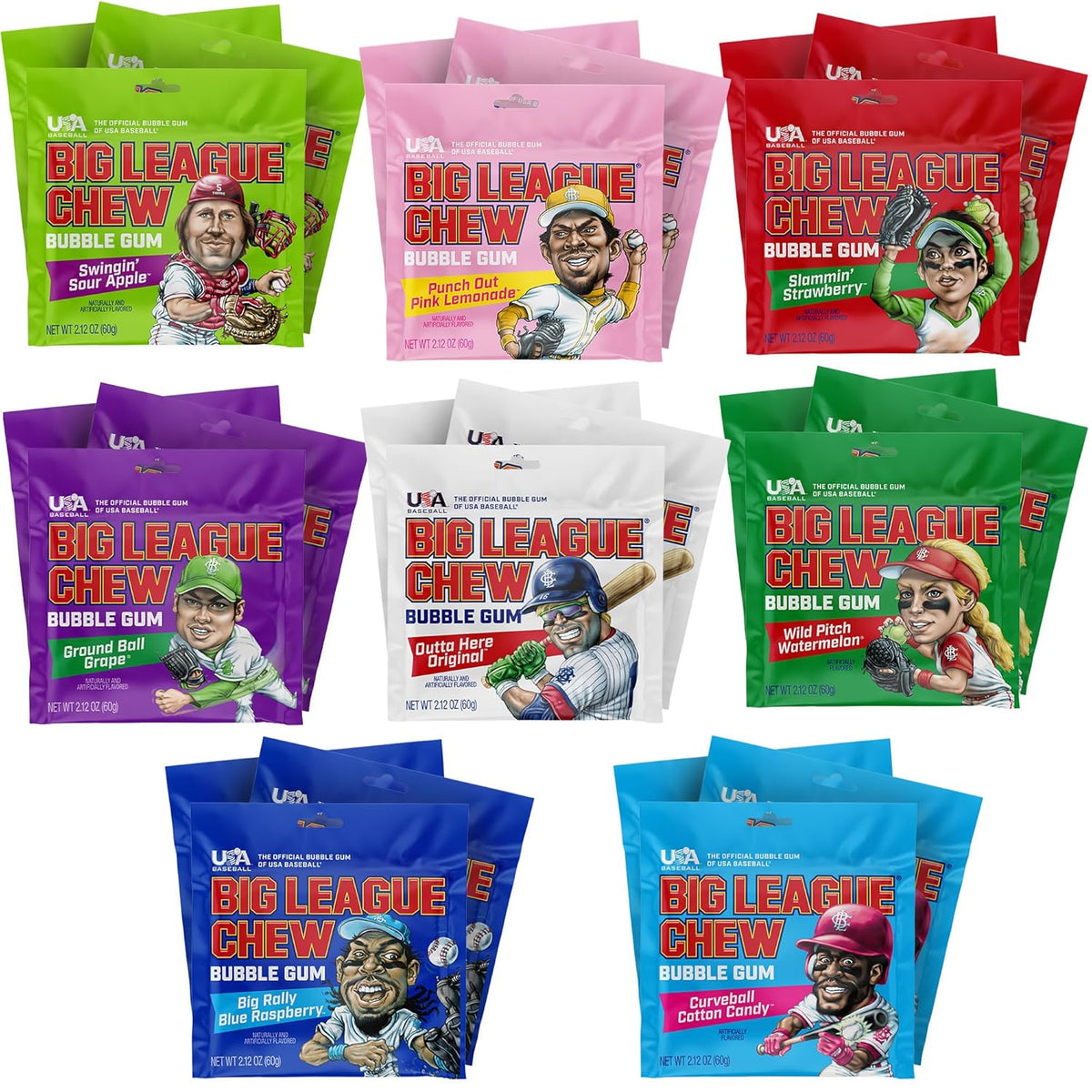 Big League Chew Bulk Variety Pack of 7 – Classic Baseball Bubble Gum Bulk with 7 Flavors for Teams and Parties, Dugout Snacks & Gifts – Nostalgic Candy Bubblegum