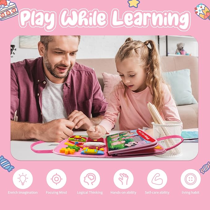TenFans Busy Board for Toddlers 3+ Years Old, Montessori Sensory Toy | Gifts for Girl Learning Fine Motor Skills - Educational Activities Travel Toys for Car Airplane