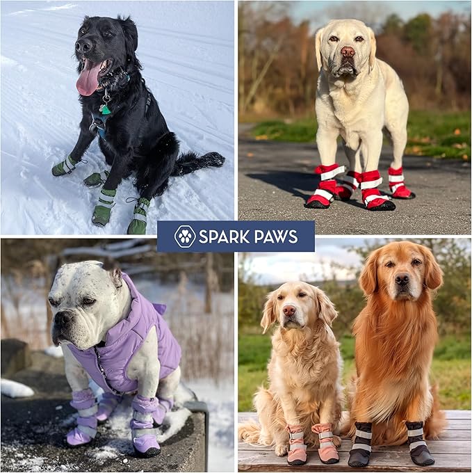 Spark Paws Dog Shoes, Waterproof Dog Boots for Medium to Large Dogs, Non Slip, Breathable Dog Booties and Paw Protectors - 4PCS Doggie Hiking Boots with Reflective Straps - Green, Size 5