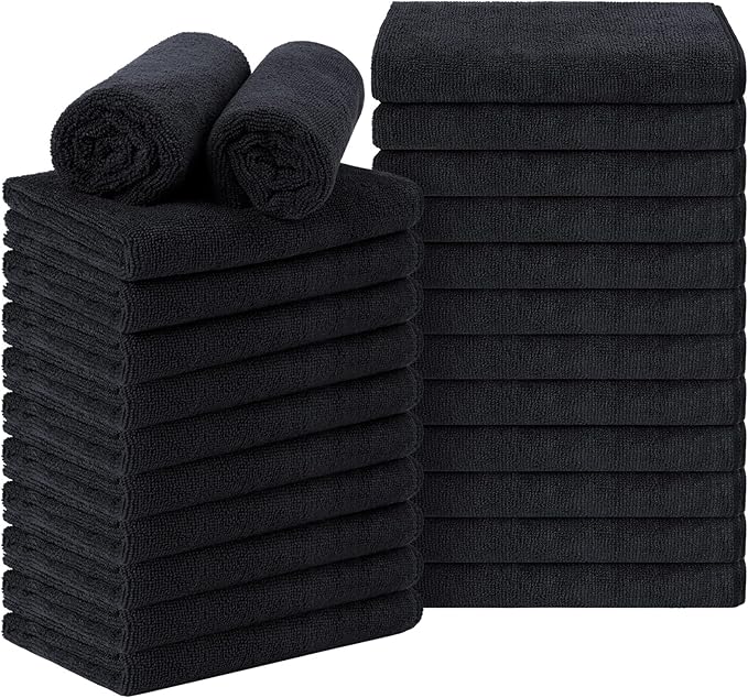 Orighty Black Salon Towel, Pack of 24 (Not Bleach Proof, 16 x 29 Inches) Super Soft and Absorbent Microfiber Hair Salon Towels for Salons, Hand, Gym, Bath, Spa and Home Hair Care