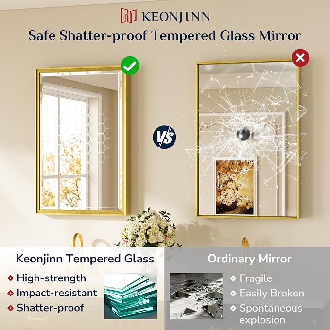 Keonjinn 48" x 36" Large Gold Bathroom Mirrors
