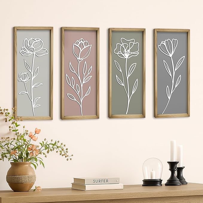 Product Elevations 3D Bathroom Art Set of 4 – Wooden Framed Wall Art