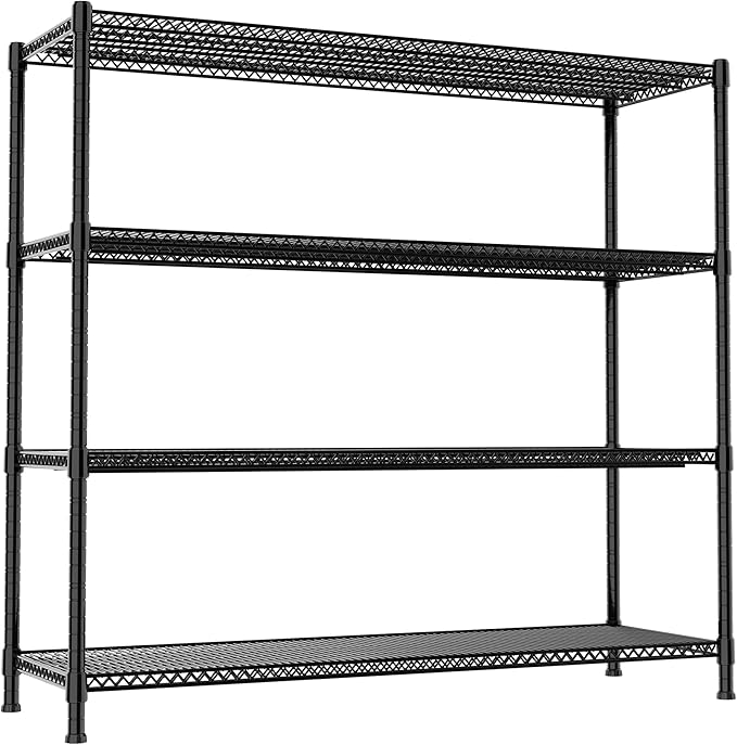 Heavy Duty Shelving, 72.2" H Garage Shelving Unit with Leveling Feet, 4-Tier Adjustable Garage Storage Shelves Metal Rack, Industrial Shelving for Warehaouse Storage, 60" W x 24" D x 72.2" H, Black