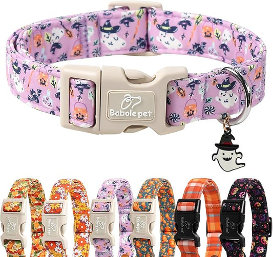 Halloween Dog Collar Cute Wizard Ghost Puppy Collar - Light Comfortable Adjustable Pet Collars for Small Medium Large Girl Boy Dogs S