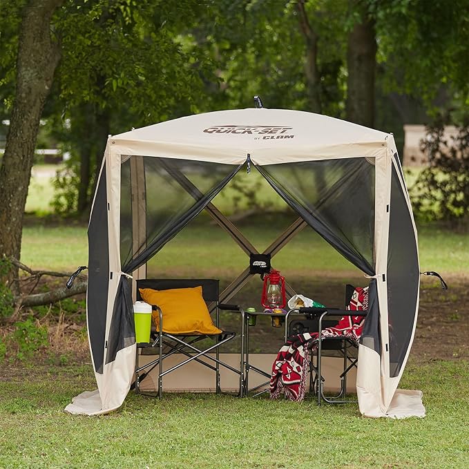 CLAM Pop Up Screen Tent, Outdoor Camping Gazebo Canopy, Traveler, 6' x 6', Tan