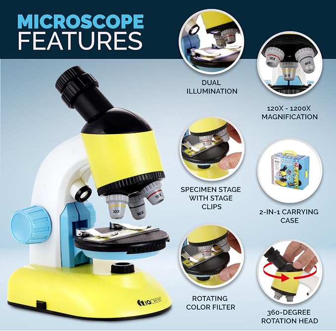 AmScope M44-KT 1200X Compound Starter Microscope Kit w/Dual LED | 100X-1200X Magnification Range Compound Biological Microscope Built-In LED Illumination Built-In Condenser