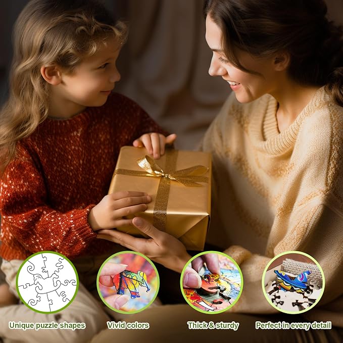 Wooden Puzzles for Kids Ages 6-8, Cute Leopard (50 Pieces) | Unique Animal Wooden Jigsaw, Irregular Cutouts, Home Decor Educational Toy & Christmas Kids Gift, 11.4*11.4 In