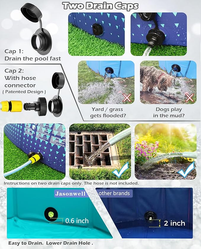 Jasonwell Foldable Dog Kiddie Pool - Hard Plastic Kids Paddling Pool Toddler Baby Swimming Pools for Backyard Collapsible Whelping Box Pet Doggie Cats Wading Pools Bathtub for Puppy Large Dogs 71In