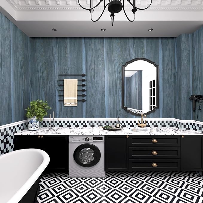 Bomeng Blue Wood Grain Contact Paper Grey Wood Look Wallpaper Peel and Stick