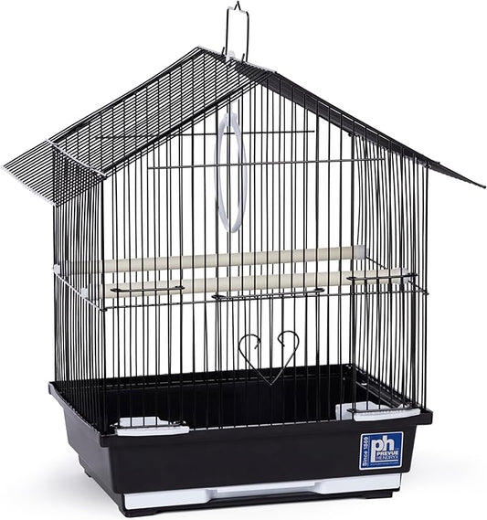 Prevue Pet Parakeet Manor Bird Cage with Handle - Versatile Carrier for Home or Travel, Small Bird Accessories, Easy Storage, Ideal for Canaries, Budgies, Finches, Parakeets, and More - Black