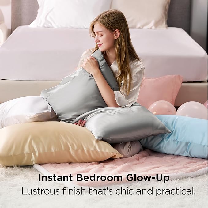 Bedsure Satin Pillowcase 2 Pack Similar to Silk Pillow Cases Standard Size, Pillow Case for Sleeping Women with Envelope Closure, Gifts for Women Men, Dark Grey, 20x26 Inches, 2pcs