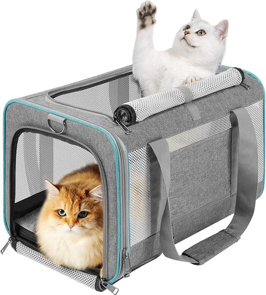 Pet Carrier for Large Cats 20 lbs+ / Soft Sided Small Dog Travel Carriers Top Load/Collapsible Carrier Bag for Big Cat / 2 Kittens Sturdy Transport Carriers Long Trips/Medium Cats 15 pounds