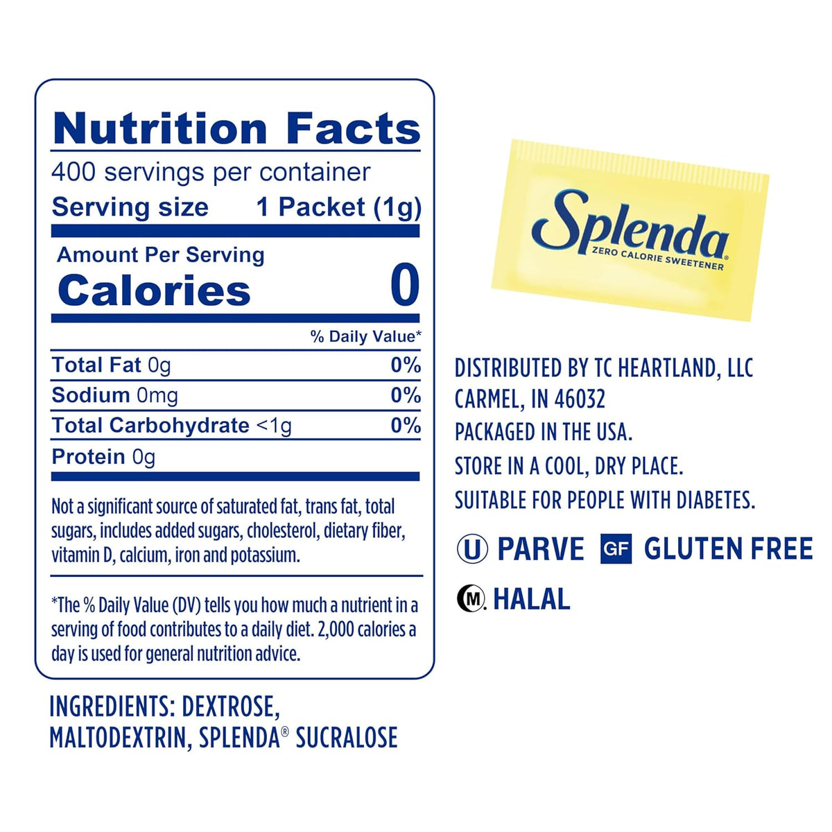 SPLENDA Zero Calorie Sweetener, 400 Count Packets