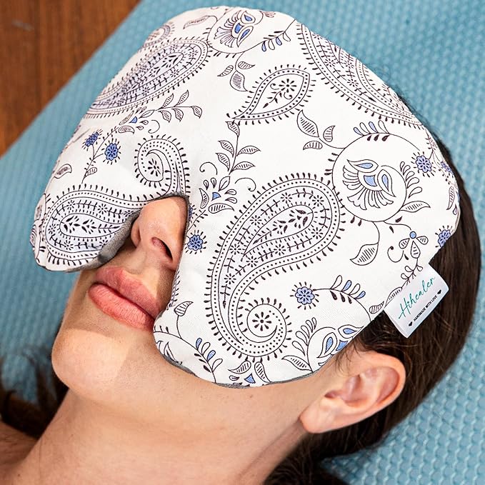 Weighted Sinus Mask, Warm Cold Compress Eye Mask for Dry Eyes, Migraine, Sinus Pressure Relief, Stress, Eye Pillow Microwavable Face Heating Pad for Puffy Eyes, Self-Care Gifts for Women (8x7 Inch)