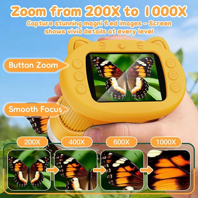 SEEKID Kids Microscope,1000X Handheld Digital Microscope (Yellow) | 2.4" IPS Screen | Rechargeable Handheld | 8 LED Lights | STEM Toy for Exploring Science | Ages 5–12