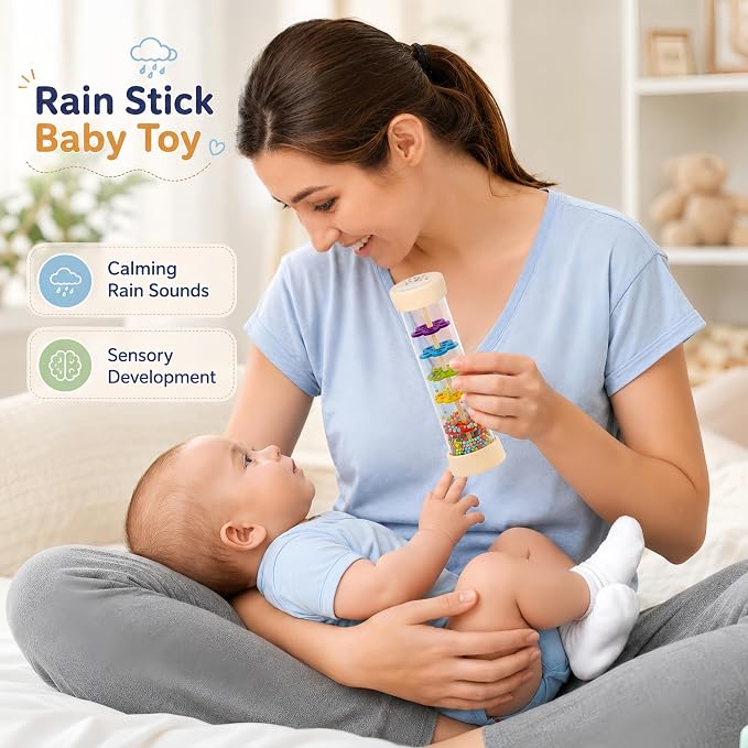 Oneshow Rain Sticks for Kids, Wooden Montessori Toys for Baby 12+ Months | Rainmaker, Rain Stick Baby Rattle Sensory Development Toys with Calming Rain Sounds Gifts for 1-3 Year Old Toddler 7.7"& 3.7"