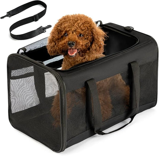 Dog Carrier Bag,Soft-Sided Pet Carriers for Dogs with 4-Sided Mesh, Cat Transport for Large Cats Small Dog Up to 20lb,Collapsible Dat Travel Carrier-L,Black