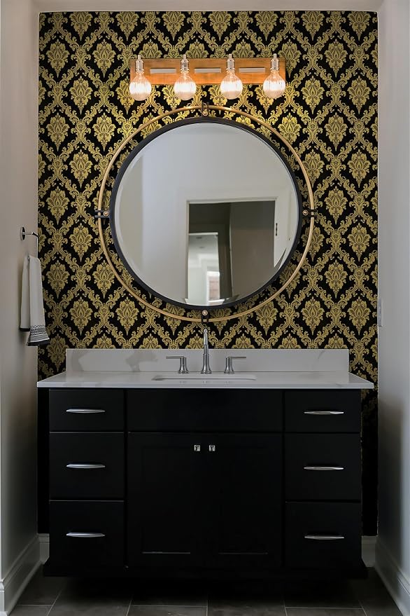 Peel and Stick Wallpaper Black and Yellow Damask Wallpaper