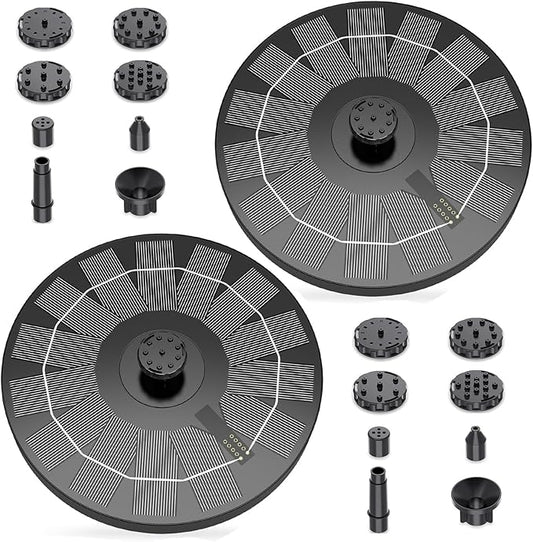 AISITIN Solar Fountain Pump 2.5W, 6.7" Solar Powered Water Fountain for Bird Bath, Solar Pump with 6 Nozzles for Garden, Ponds, Pool, Fish Tank, Outdoor and Aquarium, 2 Pack