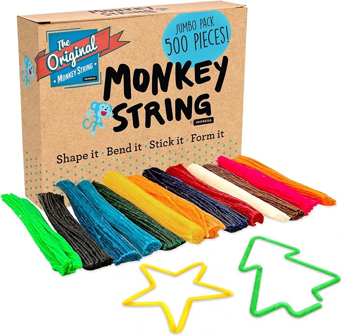 Impresa Monkey String Fidget Toys - 500-Piece, Multicolor Calming Sensory Play & Focus Aid - Arts & Crafts Sensory Kit & Silly String Noodles - Bulk Monkey Stix Fidget Pack for Kids & Adults