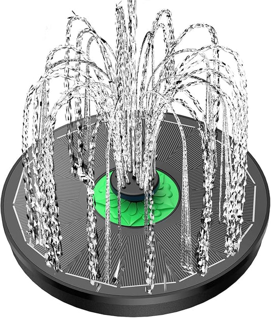 Yzert Solar Fountain Full Glass Panel No Battery, 3.5W Solar Bird Bath Fountains with 4 Fixed Rods & 7 Nozzles, Solar Fountain Pump for Bird Bath, Garden, Pond, Pool, Patio -Black Panel