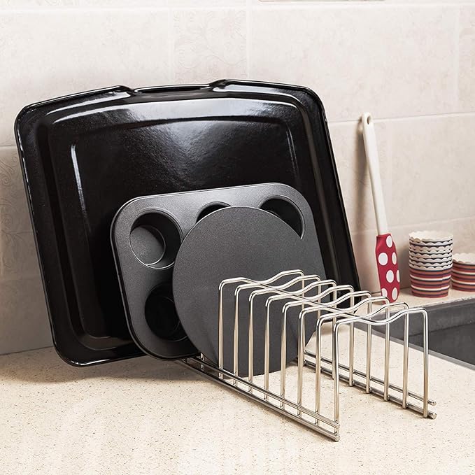 SANNO Pot Pan Lid Holder Organizer Pot Lid Rack Holder Suitable for Bakeware Dish Plate, Cutting Boards, Pots & Pans, Serving Trays Cabinet Pantry 2 pack
