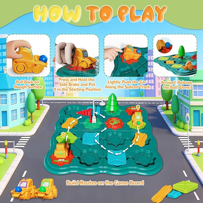 STEM Board Games Kids Toys, Maze Brain Teaser Puzzles Learning Games, Logic Road Track Building Blocks Educational Montessori Preschool Birthday Boys Girls Gifts for Kids Ages 3 4 5 6 7 8 Year Old