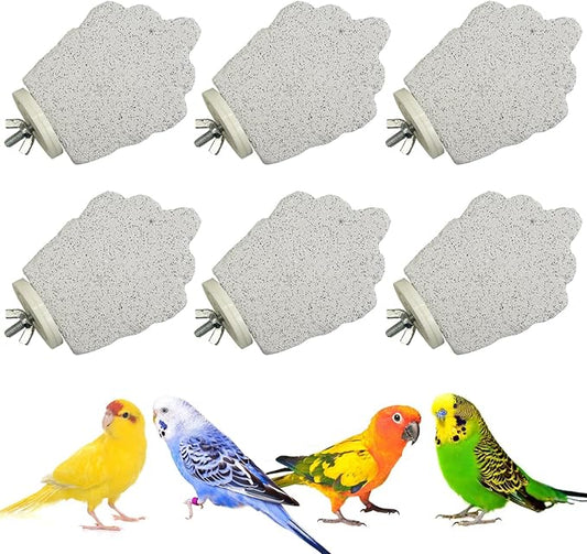 PINVNBY 6 PCS Bird Perch Parrot Beak Grinding Stone Calcium Mineral Parrot Perch Foot Claws Trimmer Chewing Toy Bird Cage Accessories for Small Medium Budgie Cockatiel Conure Lovebird (Grape)