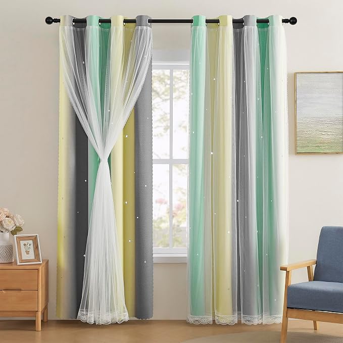 XiDi Yellow & Rainbow Curtains for Kids & Girls Room
