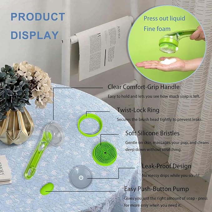 (4PCS) Pet Bath Brush,2025 New 2 in 1 Dog Bath Brush,Dog Shampoo Brush Bubble Maker,Bathing Dogs Grooming Massage Brush for Long & Short Haired Dogs & Cats,with Built-in Shampoo Dispenser(Blue)