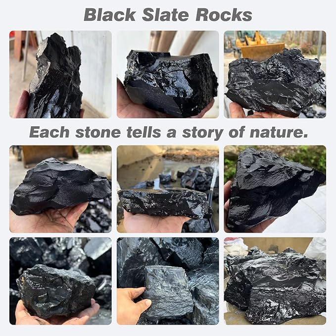 Unocho Fish Tanks Stone 20lb Natural Black Slate Rocks for Aquariums Paludarium Decorative Aquascaping Stone for Reptile Terrariums Bonsai Gardens Indoor Outdoor(3"-9"-8pcs)