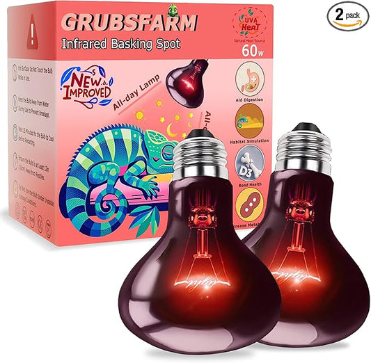 60W Red Infrared Heat Lamp Bulb – All-Day Heating, Supports Metabolism & Digestion, Basking Spot Light for Reptiles, Lizards, Snakes & Chicks, Terrarium & Brooder Heater