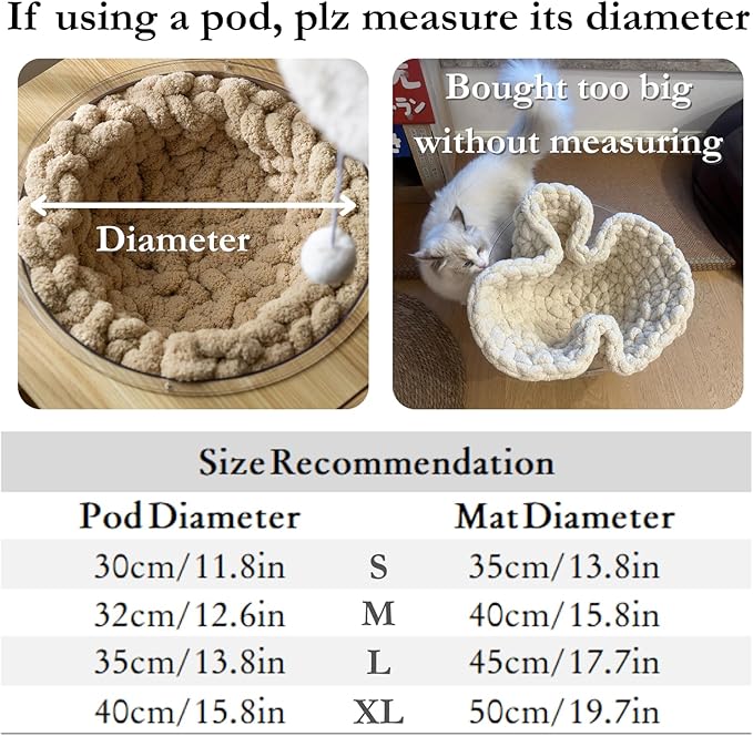 Cat Knitted Bed Mat, Extra-Soft Washable Warm Round Pads Cushions for Indoor Kittens, Cat Trees Towers, Perfect for Kneading and Sleeping (Green,Small)
