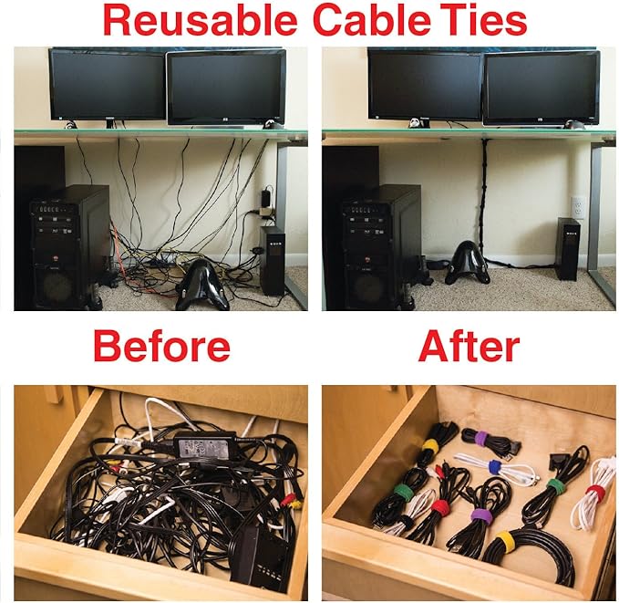 Mini Cable Clips 3M Adhesive, Multipurpose Cord and Wire Organizer for Cable Management 1/2" x 1/2" - 100 Pack Bundled with 10 Bonus Reusable Cable Ties (Black)