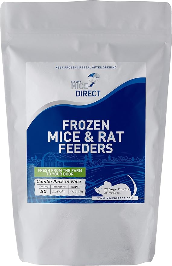 MiceDirect Frozen Mice Combo Pack 25 Fuzzies & 25 Hoppers Frozen Reptile & Snake Food (50 Count)