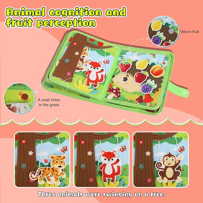Farm Montessori Busy Book for Toddlers 1-3 - Soft Fabric Sensory Busy Board Quiet Activity Books for 1 2 3 Year Old Toddler Boy Girl Gifts - Airplane Car Travel Essentials Educational Learning Toys