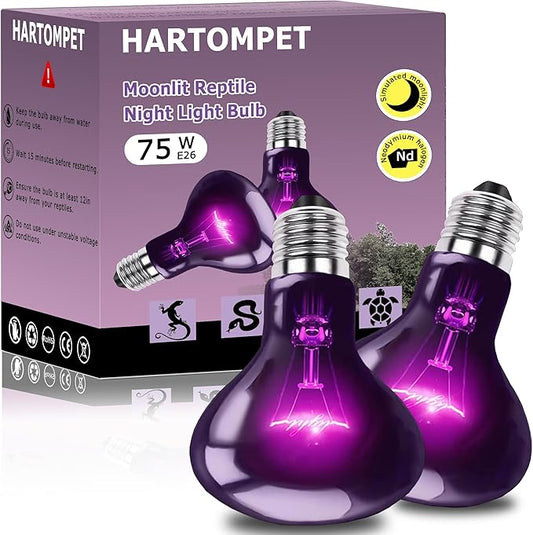 75W Reptile Night Light Bulb - Purple Basking Lamp to Simulate Natural Moonlight for Lizards, Snakes, Turtles - Basking Spot Bulb for Aquariums, Tanks, Promotes Healthy Behavior and Growth