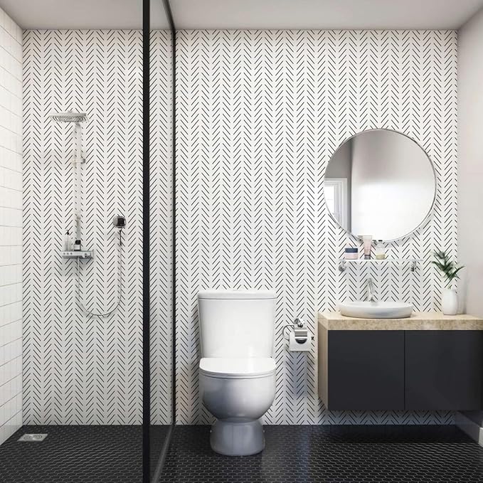 Erfoni Black and White Peel and Stick Wallpaper Modern Herringbone Contact