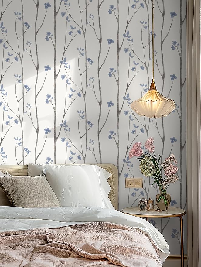 Timeet Purple Peel and Stick Wallpaper Removable Self-Adhesive Floral Wall