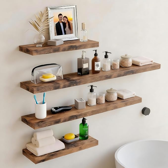 Vervida® Floating Shelves, 47.2 inch Wall Mounted Rustic Wood Shelves