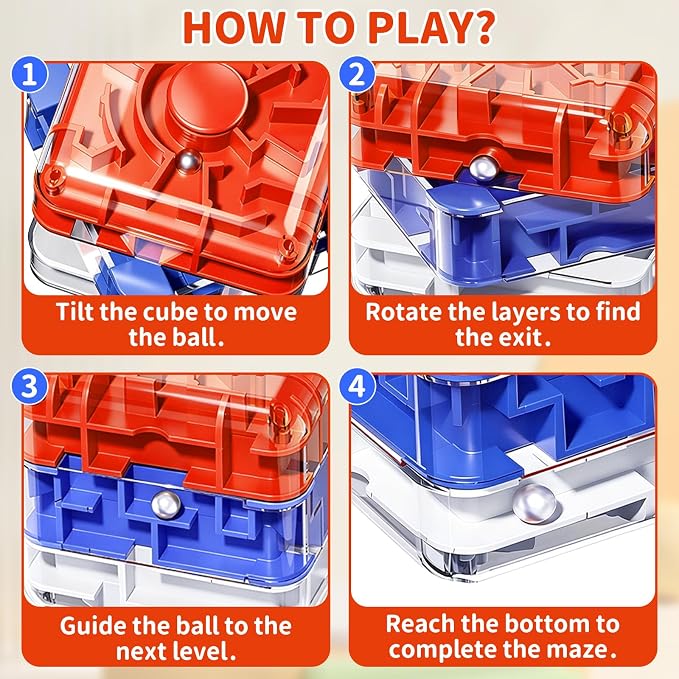 Infowush 2-in-1 Fidget Spinners Maze Cube - Fidget Toys for Kids & Adults | 3x2 Cube, Stress Relief Sensory 3D Brain Teaser Puzzle Cube, Board Game, Travel Toy, Birthday Gift for Boys Girls Ages 3 & Up