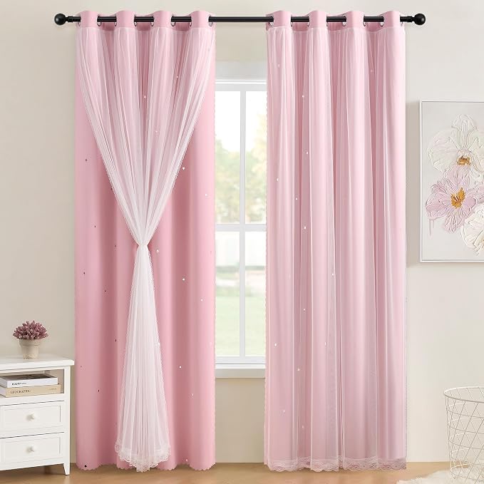 XiDi Pink Curtains for Bedroom, Girls Room Blackout Curtains, Kids Room