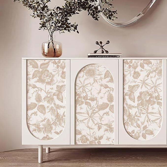 JiffDiff Vintage Peel and Stick Wall Stick，Champagne Wallpaper Rose Removable
