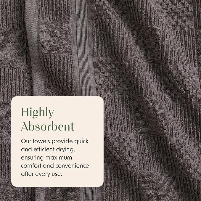 Springtree Home 100% Cotton Bath Towel Set of 4 | Grey Towels | Geometric Textured Design | Absorbent & Quick-Dry | 4 Bath Towels | Oeko-TEX® Standard 100 Cotton | Myla Collection - Frost Grey