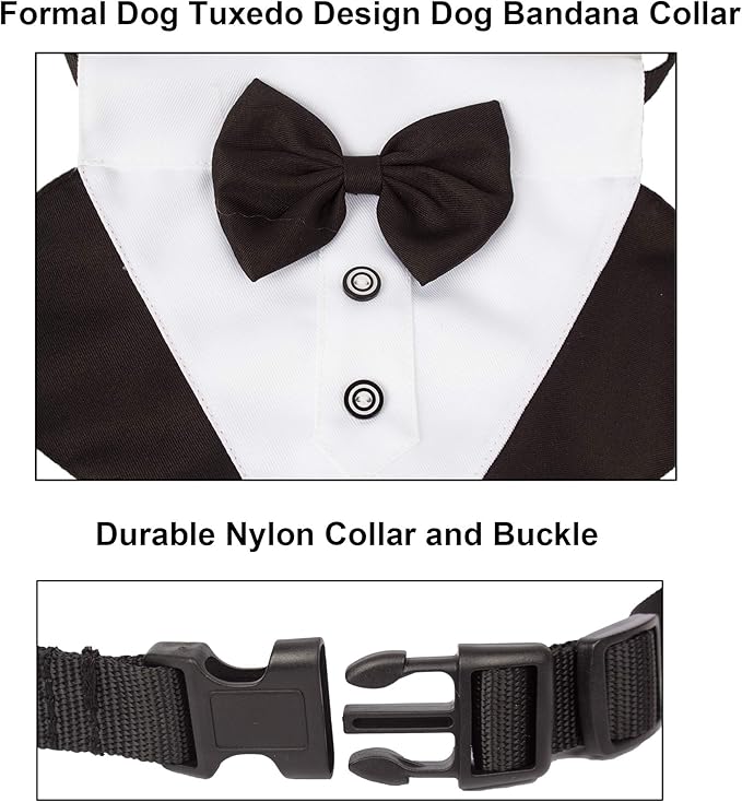ADOGGYGO Formal Dog Tuxedo Wedding Pet Bandana Collar with Bow Tie, Adjustable Bowtie Collar Bandana for Medium Dog (Medium)