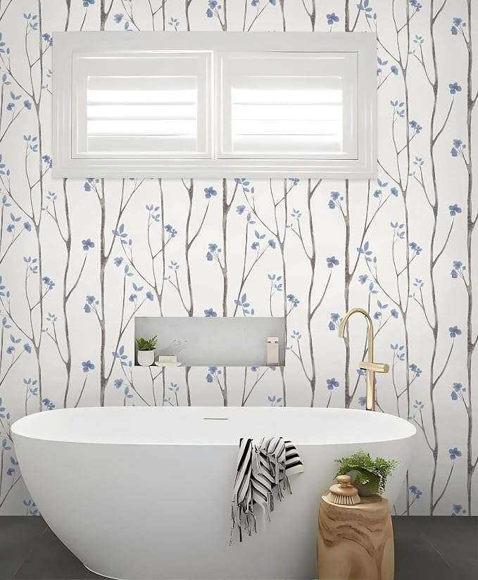 Timeet Purple Peel and Stick Wallpaper Removable Self-Adhesive Floral Wall